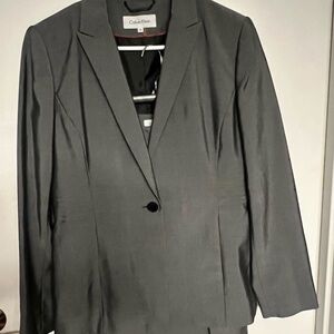 Calvin Klein Gray Pant Suit Single-Breasted Notched Lapel